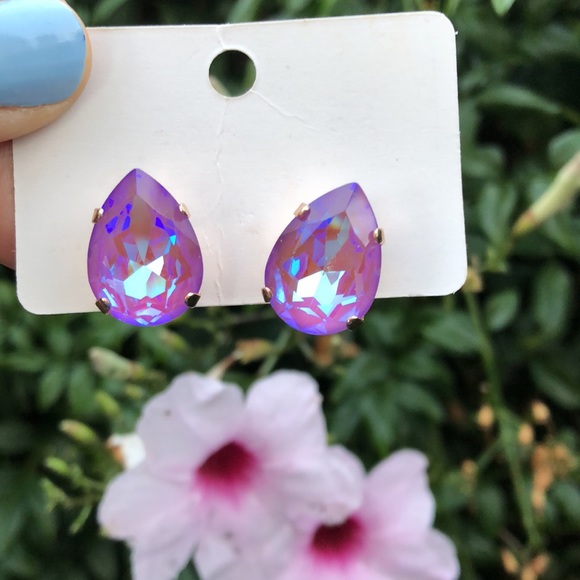Violet Pear Crystal Statement Earrings - Picture 13 of 13